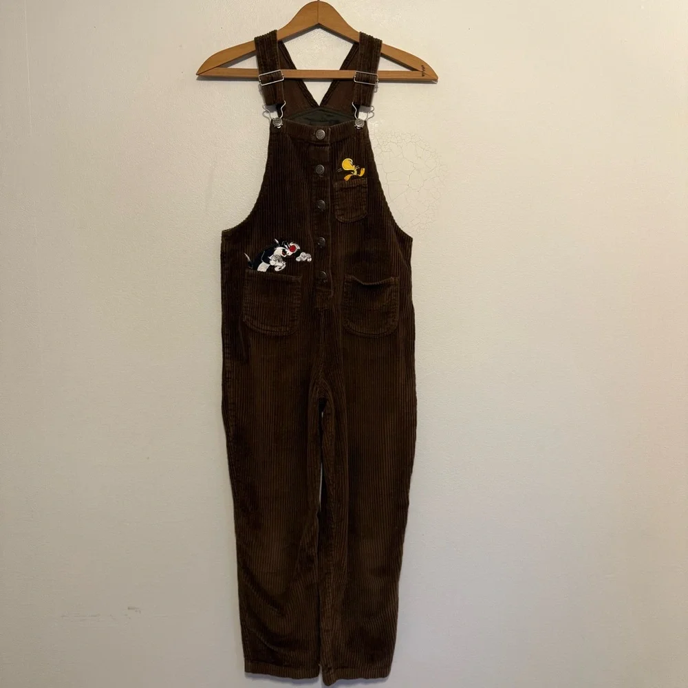 Vintage Y2K Looney Tunes Tweety Bird Corduroy Bib Overalls Girls Size 12 Cotton